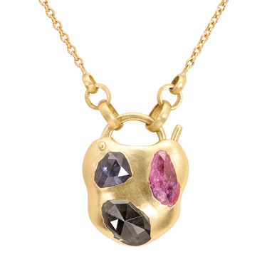 Small Green & Purple Peek-a-Boo Padlock Necklace - 12063